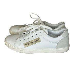 DOLCE & GABBANA WHITE SNEAKERS WITH GOLD LOGO EU 39